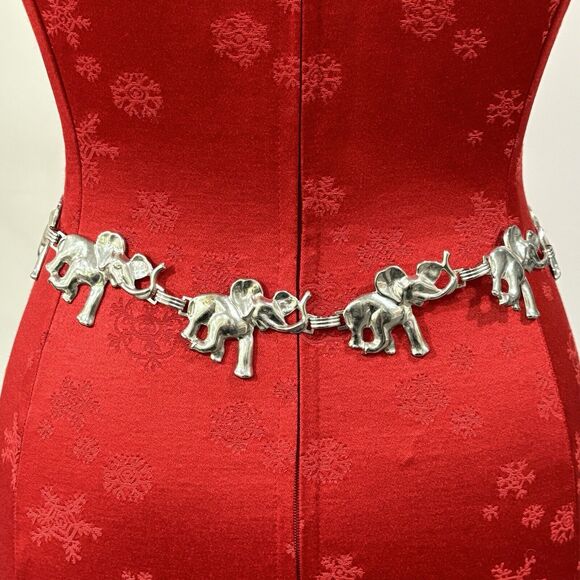 Vintage Silver Chain Belt Lucky Elephants Adjustable Concho Style Hippie Boho - Picture 7 of 10